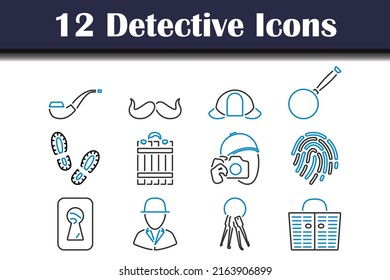 Detective Icon Set. Editable Bold Outline With Color Fill Design. Vector Illustration.