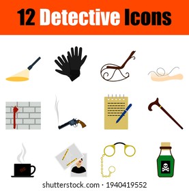 Conjunto de iconos de detectives. Diseño plano. Ilustración vectorial totalmente editable. Texto expandido.