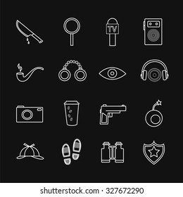 The detective icon set in a modern linear style. Police icon set. Vector illustration