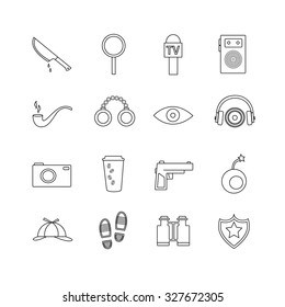 The detective icon set in a modern linear style. Police icon set. Vector illustration