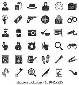 Detective Icons. Black Scribble Design. Vector Illustration.