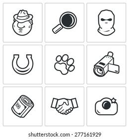 Detective icons set. Vector illustration