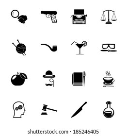 Detective Icons and Symbols Isolated Silhouette Set Vector Illustration