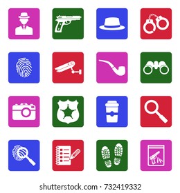 Detective Icons. White Flat Design In Square. Vector Illustration. 