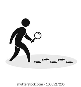 Detective investigate is following footprints. Man with loupe search footstep Vector illustration.