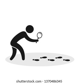 Detective investigate is following footprints. Vector flat illustration.