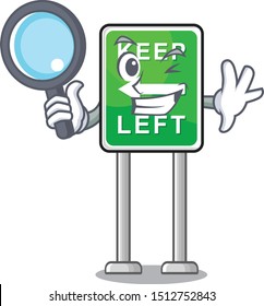 Detective Keep left road sign mascot isolated cartoon