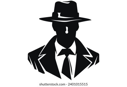 detective logo, silhouette of man wear hat and coat