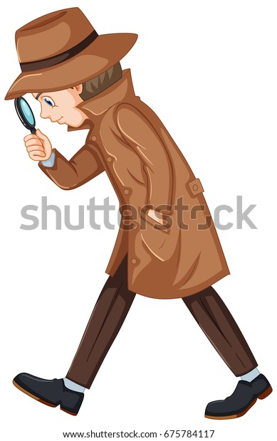 Detective Looking Clues Magnifying Glass Illustration Stock Vector ...