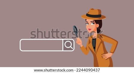 
Detective Looking into a Search Bar Browsing Vector Cartoon. private inspector monitoring online activity and browsing history in cyber crime case
