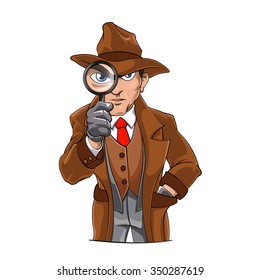 Detective Looking Through Magnifying Glass Stock Vector (Royalty Free ...