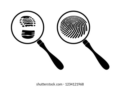 Detective magnifier icons with fingerprint inside.