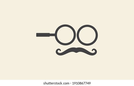 detective with magnifying glass and mustache head logo vector icon symbol graphic design illustration