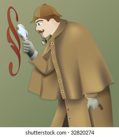 detective with a magnifying glass scan the section sign