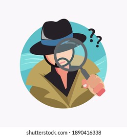 Detective and magnifying glass. Searching icon concept design vector illustration