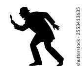 Detective with magnifying glass. Vector image