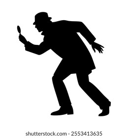 Detective with magnifying glass. Vector image