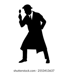 Detective with magnifying glass. Vector image
