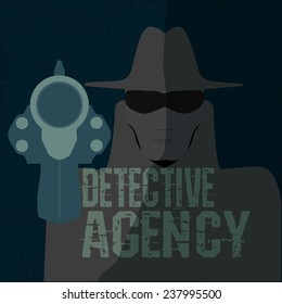 Detective man with hat, gun image in the foreground