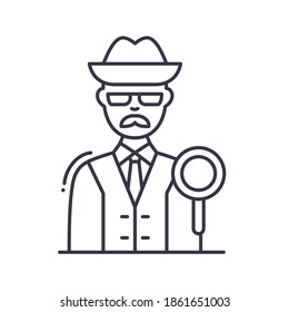 Detective man icon, linear isolated illustration, thin line vector, web design sign, outline concept symbol with editable stroke on white background.