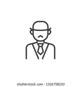 Detective Man Line Icon. Linear Style Sign For Mobile Concept And Web Design. Man With Hat And Necktie Outline Vector Icon. Faceless People Avatar Symbol, Logo Illustration. Pixel Perfect Vector 