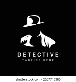 Detective Man Logo Design, Mafia Detective Fashion Tuxedo And Hat Illustration Vector, BlackMan Businesman Icon