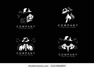 Detective Man Logo Design, Mafia Detective Fashion Tuxedo And Hat Illustration Vector, BlackMan Businesman Icon