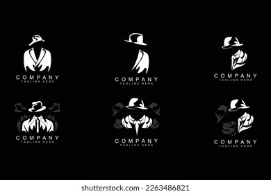 Logo-Design von Detective Man, Mafia Detective Fashion Tuxedo und Hut Illustration Vector, BlackMan BusinessMan-Symbol