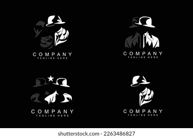 Detective Man Logo Design, Mafia Detective Fashion Tuxedo And Hat Illustration Vector, BlackMan Businesman Icon