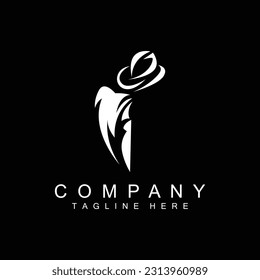 Detective Man Logo Design, Mafia Detective Fashion Tuxedo And Hat Illustration Vector, BlackMan Businesman Icon