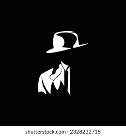 Detective Man Logo Design, Mafia Detective Fashion Tuxedo And Hat Illustration Vector, BlackMan Businesman Icon