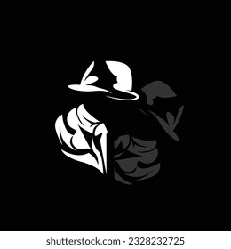 Detective Man Logo Design, Mafia Detective Fashion Tuxedo And Hat Illustration Vector, BlackMan Businesman Icon