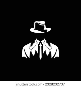 Detective Man Logo Design, Mafia Detective Fashion Tuxedo And Hat Illustration Vector, BlackMan Businesman Icon