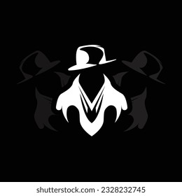 Detective Man Logo Design, Mafia Detective Fashion Tuxedo And Hat Illustration Vector, BlackMan Businesman Icon