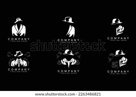 Detective Man Logo Design, Mafia Detective Fashion Tuxedo And Hat Illustration Vector, BlackMan Businesman Icon