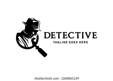 Detective man logo silhouette design with magnifying glass icon blend, detective man design inspiration