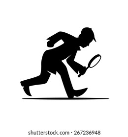 Detective man with magnifying glass search