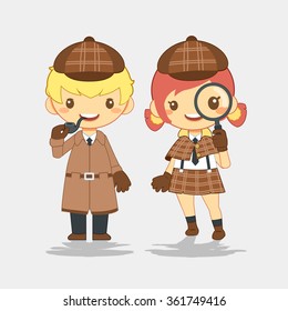 Detective, man with pipe and woman with magnifier