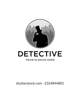 Detective Man Silhouette Logo Design Vector
