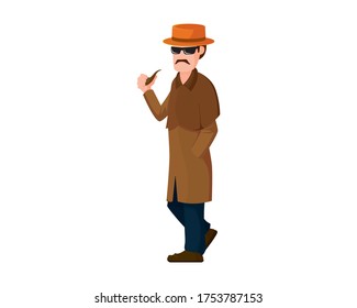 detective con tubería de humo e iluminación de gesto frío