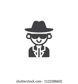 Detective man vector icon. filled flat sign for mobile concept and web design. Spy agent simple solid icon. Symbol, logo illustration. Pixel perfect vector graphics