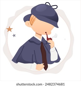 Detective man vector illustration with cigarrete and star