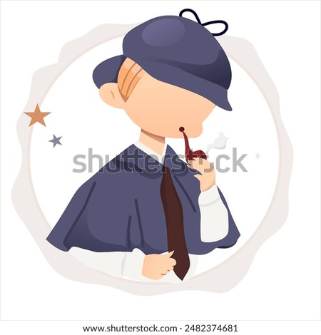Detective man vector illustration with cigarrete and star