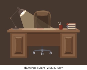 Detective elemento interior de oficina. Escritorio con papelería para detective. Crimen y pruebas criminales. Ilustración plana de la historieta del estilo del Vector aislada en el fondo blanco