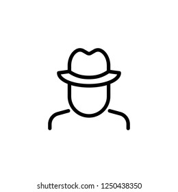 Detective officer wearing hat vector icon in line / outline style