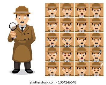 Detective Old Man Unifrom Cartoon Character Emotion faces