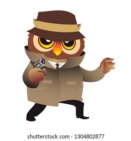 detective owl aim the gun vector illustration isolated  cartoon