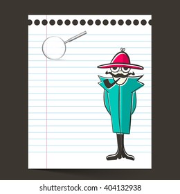Detective and Paper Sheet with Magnifying Glass