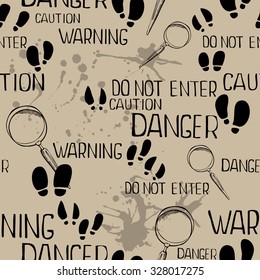 detective pattern with magnifying glasses and trails, vector illustration