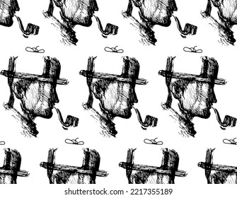 Detective with pipe sketch, vector seamless pattern